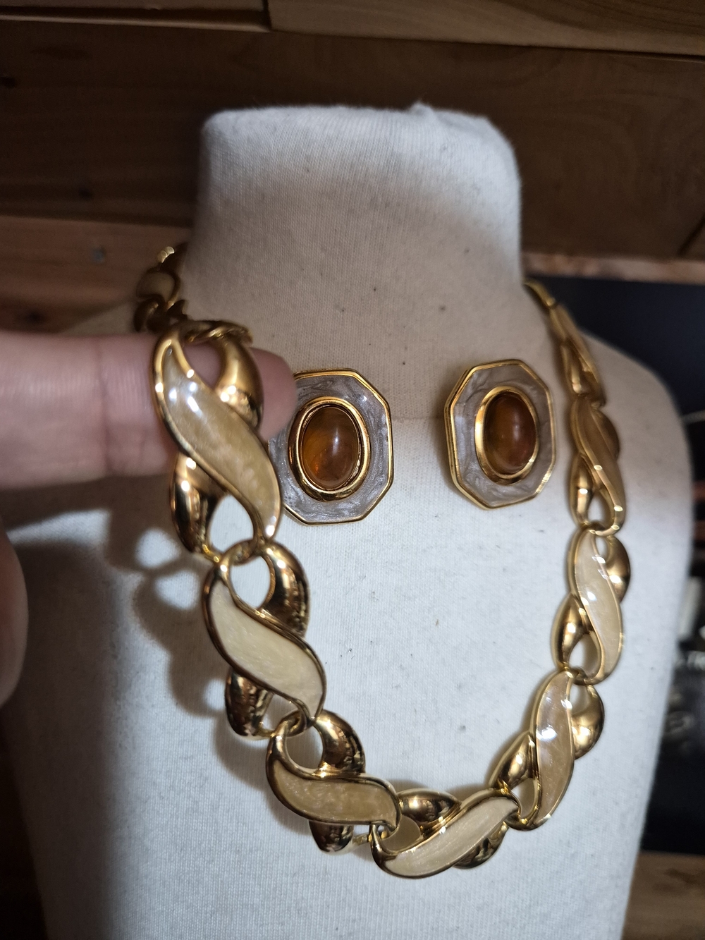 Napier Gold-Tone Chain Necklace with Amber Cabochons
